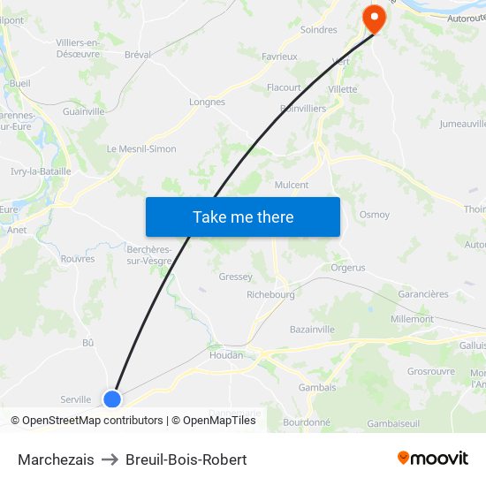 Marchezais to Breuil-Bois-Robert map