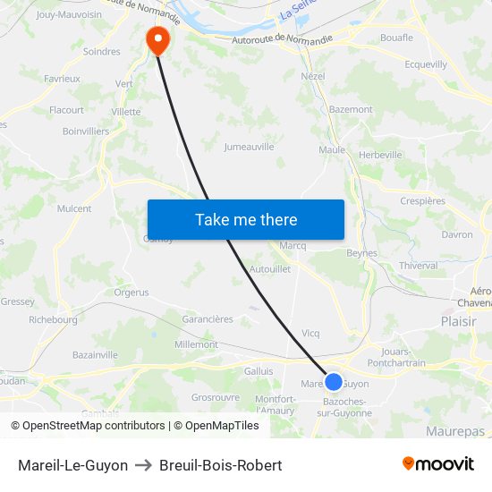 Mareil-Le-Guyon to Breuil-Bois-Robert map