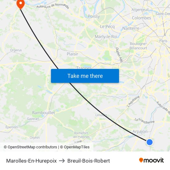 Marolles-En-Hurepoix to Breuil-Bois-Robert map