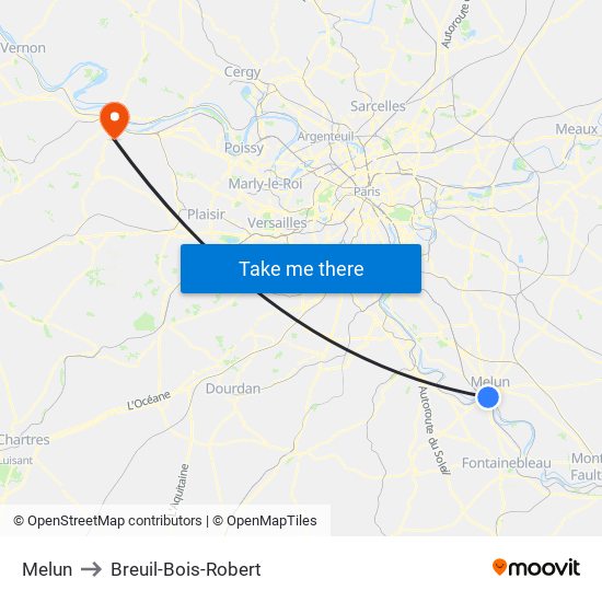 Melun to Breuil-Bois-Robert map