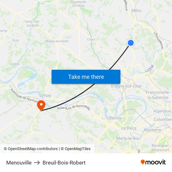 Menouville to Breuil-Bois-Robert map