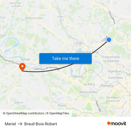 Meriel to Breuil-Bois-Robert map