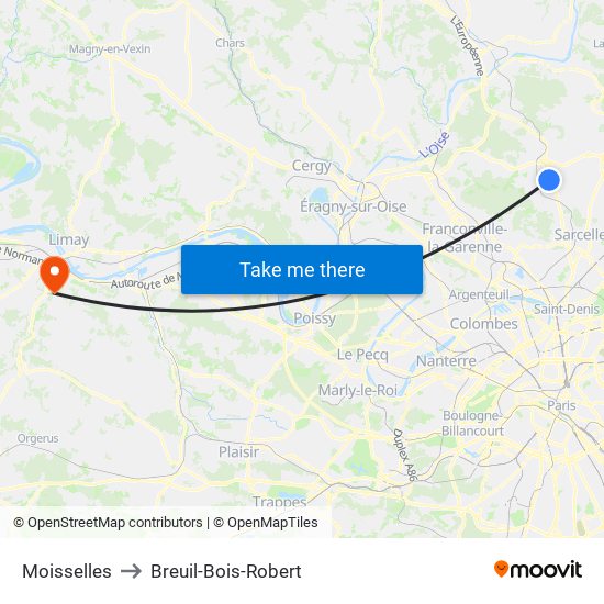 Moisselles to Breuil-Bois-Robert map