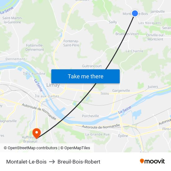 Montalet-Le-Bois to Breuil-Bois-Robert map