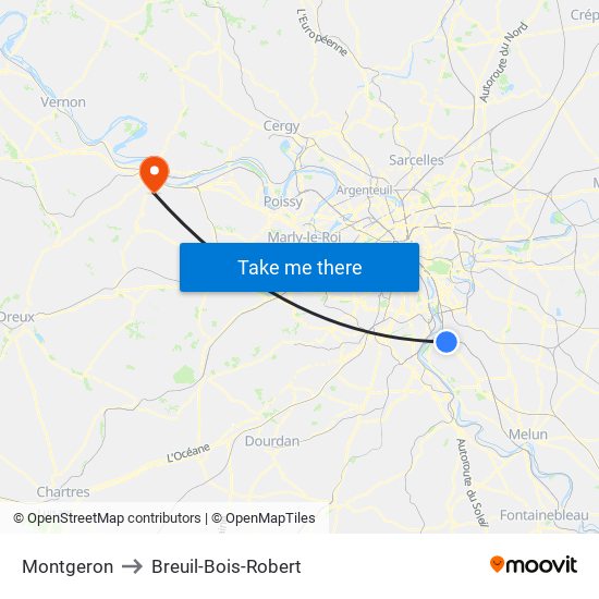 Montgeron to Breuil-Bois-Robert map