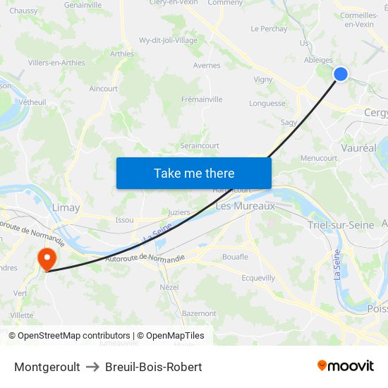 Montgeroult to Breuil-Bois-Robert map