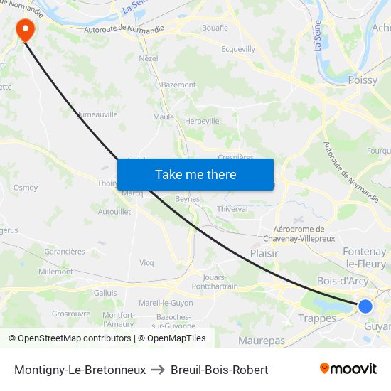 Montigny-Le-Bretonneux to Breuil-Bois-Robert map
