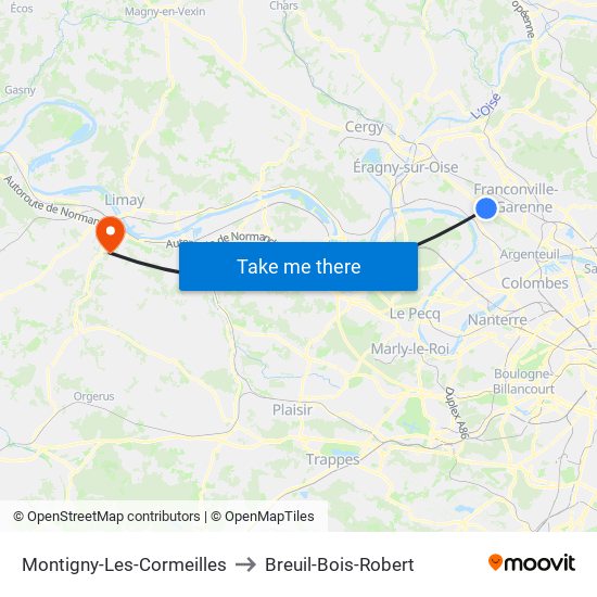 Montigny-Les-Cormeilles to Breuil-Bois-Robert map
