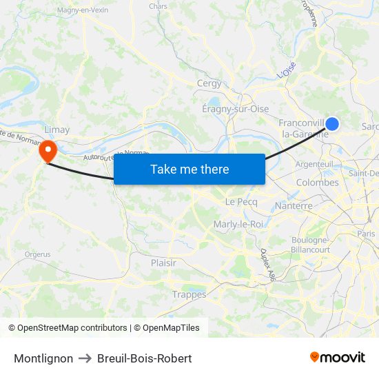 Montlignon to Breuil-Bois-Robert map