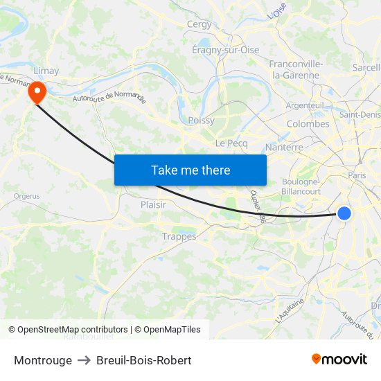 Montrouge to Breuil-Bois-Robert map