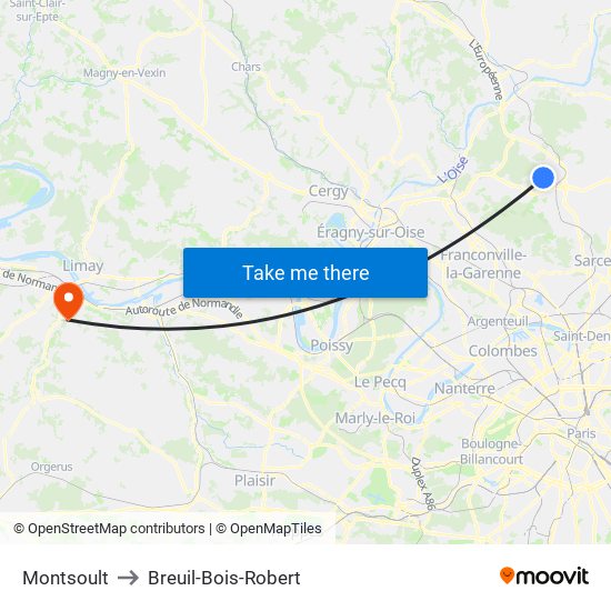 Montsoult to Breuil-Bois-Robert map