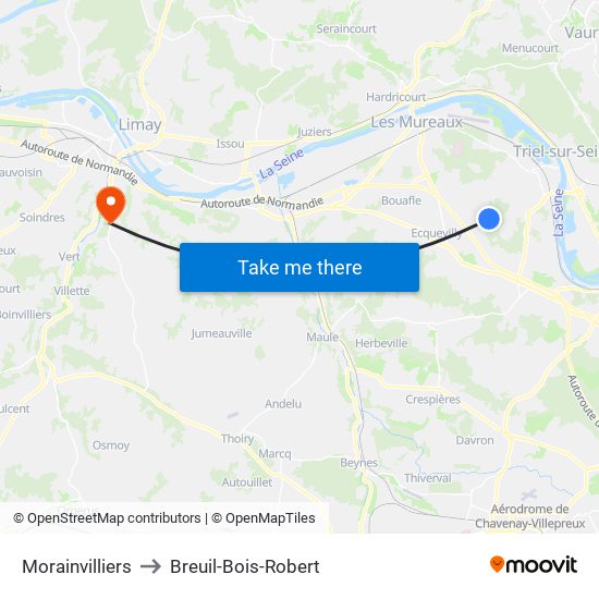 Morainvilliers to Breuil-Bois-Robert map