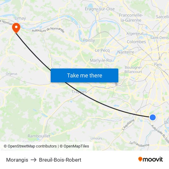 Morangis to Breuil-Bois-Robert map