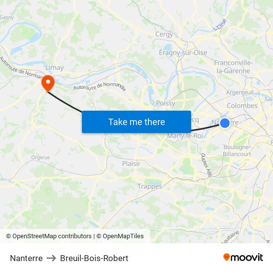 Nanterre to Breuil-Bois-Robert map