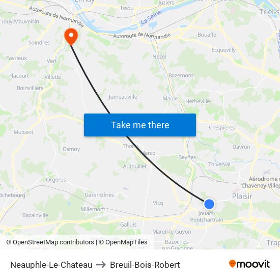 Neauphle-Le-Chateau to Breuil-Bois-Robert map