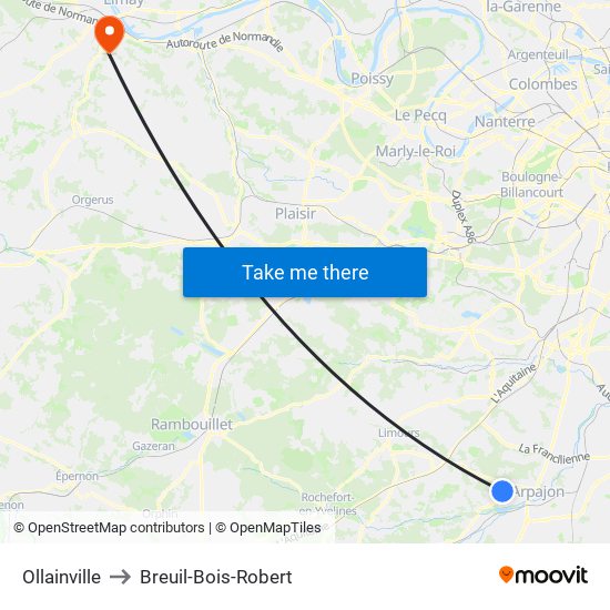 Ollainville to Breuil-Bois-Robert map