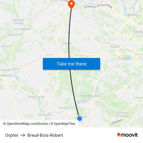 Orphin to Breuil-Bois-Robert map