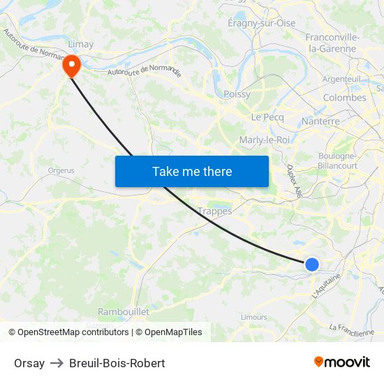 Orsay to Breuil-Bois-Robert map