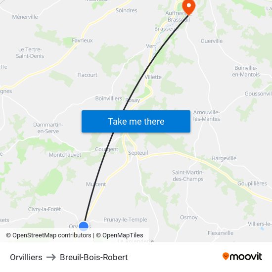 Orvilliers to Breuil-Bois-Robert map