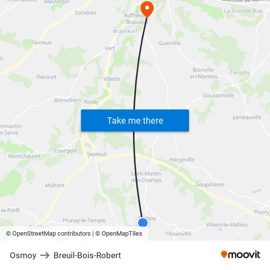 Osmoy to Breuil-Bois-Robert map