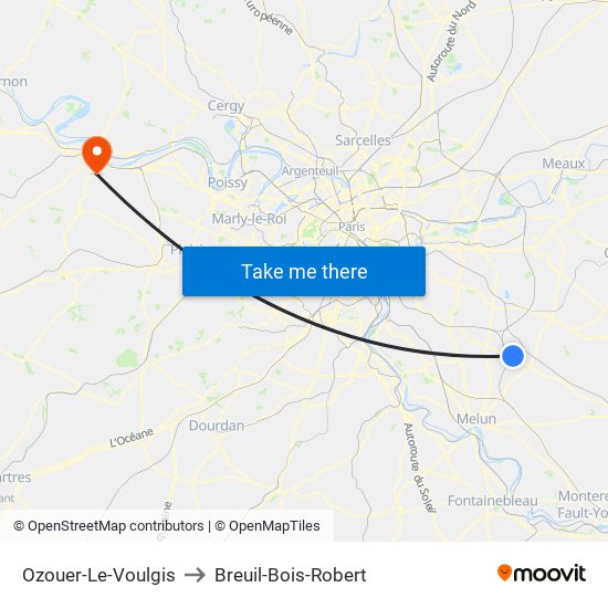 Ozouer-Le-Voulgis to Breuil-Bois-Robert map