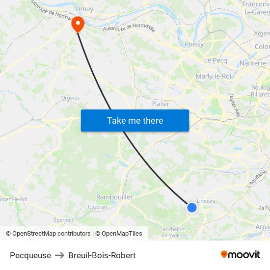 Pecqueuse to Breuil-Bois-Robert map