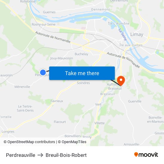 Perdreauville to Breuil-Bois-Robert map