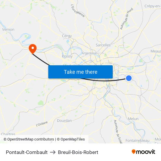 Pontault-Combault to Breuil-Bois-Robert map