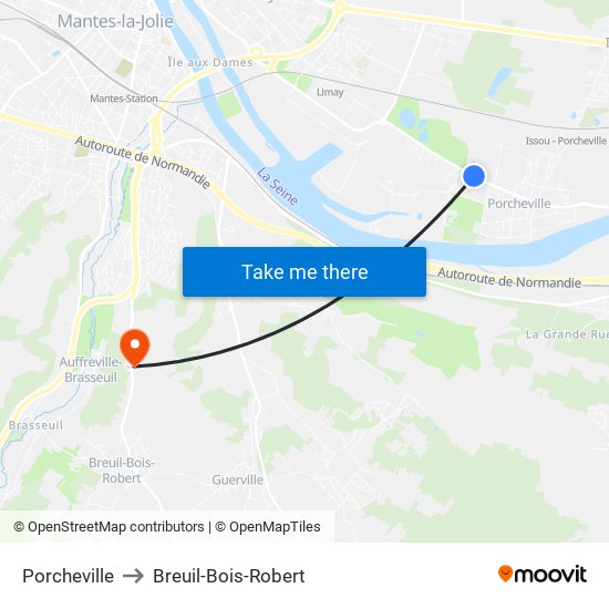 Porcheville to Breuil-Bois-Robert map