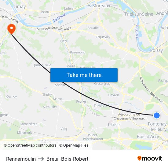 Rennemoulin to Breuil-Bois-Robert map