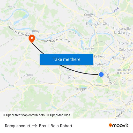 Rocquencourt to Breuil-Bois-Robert map