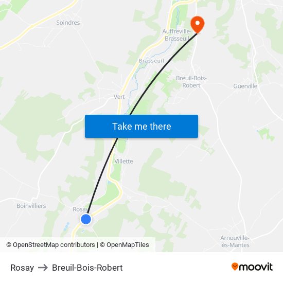 Rosay to Breuil-Bois-Robert map