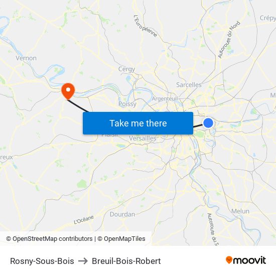 Rosny-Sous-Bois to Breuil-Bois-Robert map