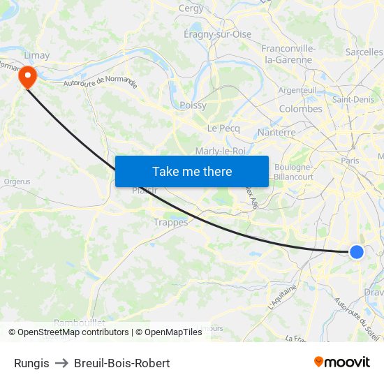 Rungis to Breuil-Bois-Robert map