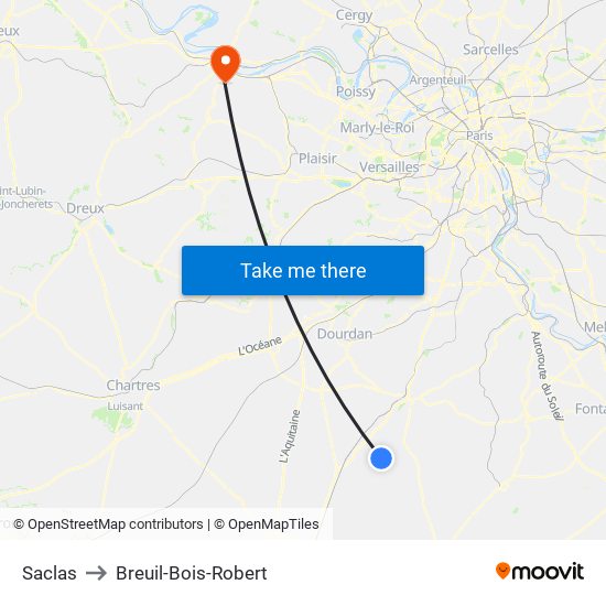 Saclas to Breuil-Bois-Robert map