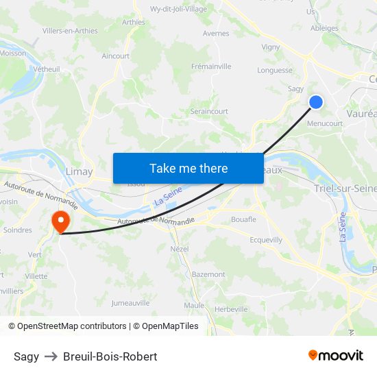 Sagy to Breuil-Bois-Robert map