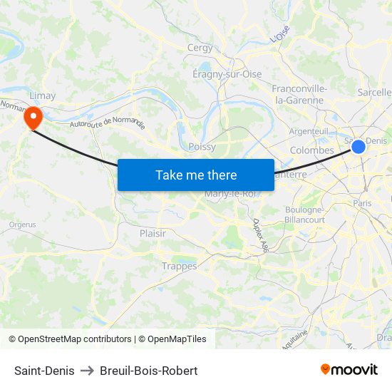 Saint-Denis to Breuil-Bois-Robert map