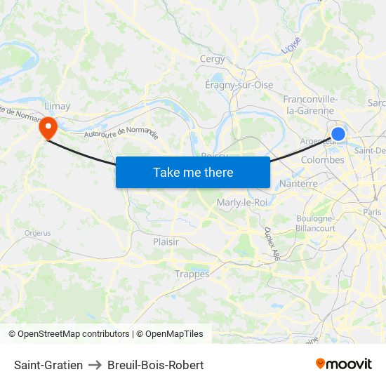Saint-Gratien to Breuil-Bois-Robert map