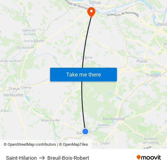 Saint-Hilarion to Breuil-Bois-Robert map
