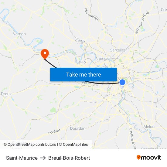 Saint-Maurice to Breuil-Bois-Robert map