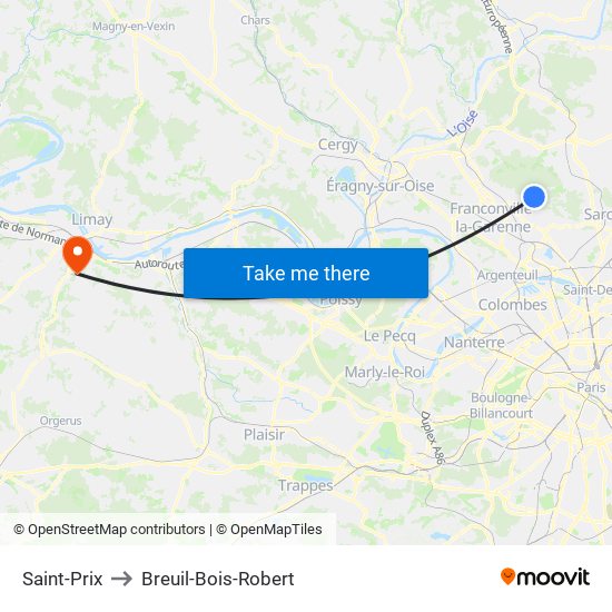 Saint-Prix to Breuil-Bois-Robert map
