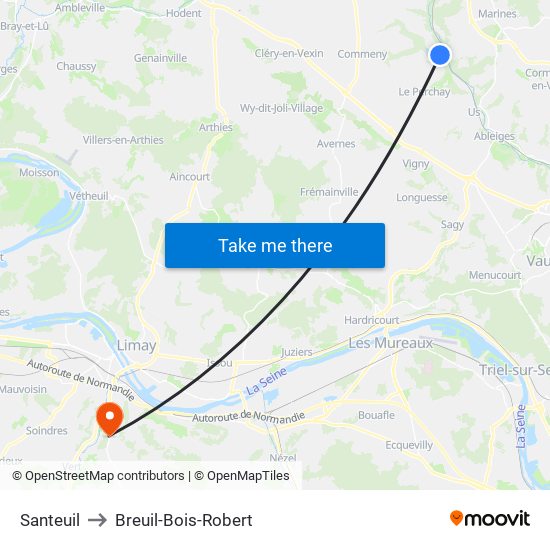 Santeuil to Breuil-Bois-Robert map
