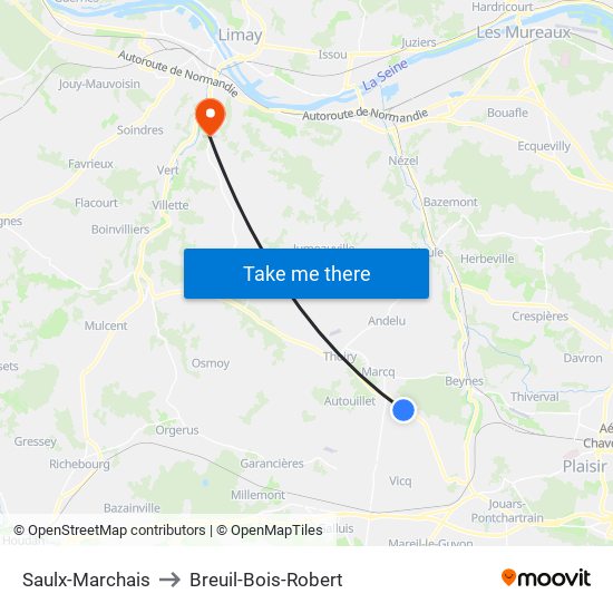 Saulx-Marchais to Breuil-Bois-Robert map