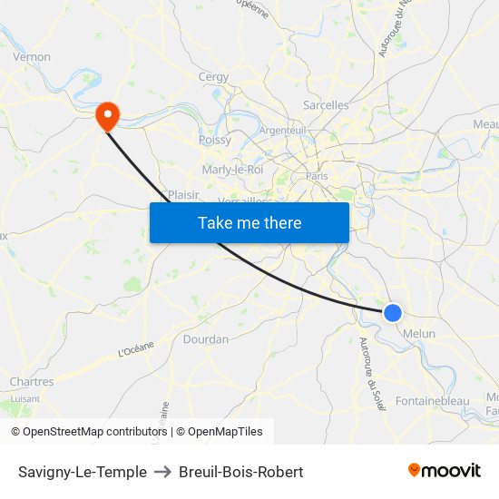 Savigny-Le-Temple to Breuil-Bois-Robert map