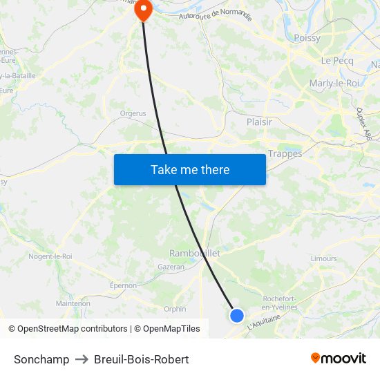 Sonchamp to Breuil-Bois-Robert map