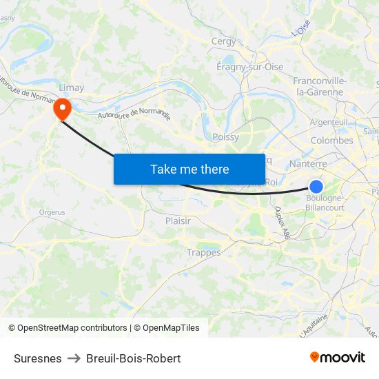 Suresnes to Breuil-Bois-Robert map