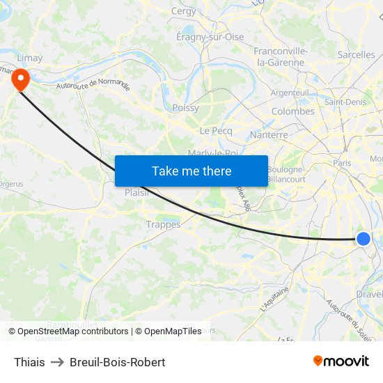 Thiais to Breuil-Bois-Robert map