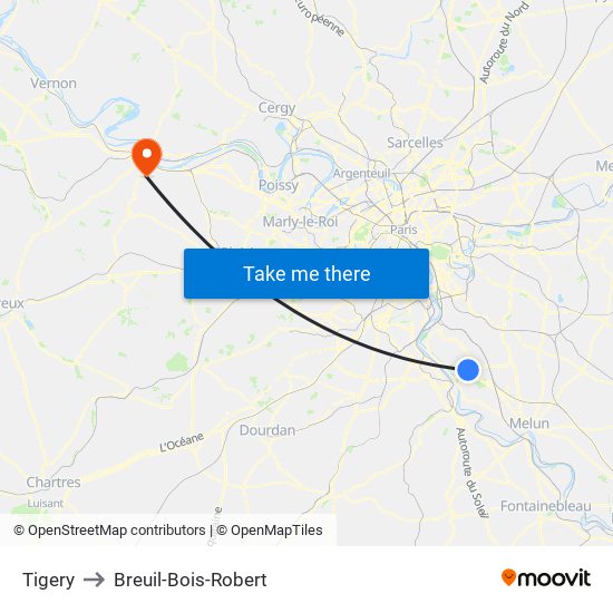 Tigery to Breuil-Bois-Robert map