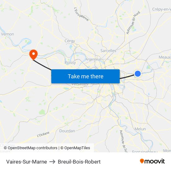 Vaires-Sur-Marne to Breuil-Bois-Robert map