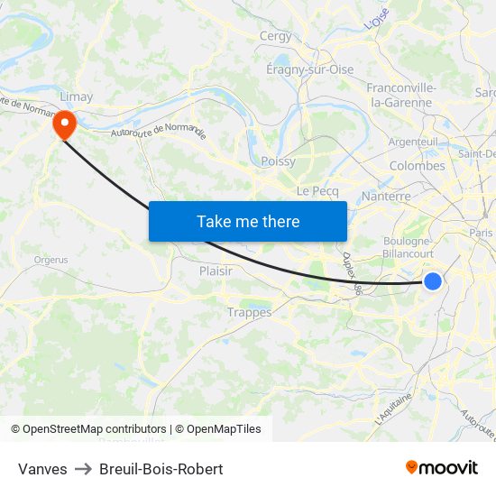 Vanves to Breuil-Bois-Robert map